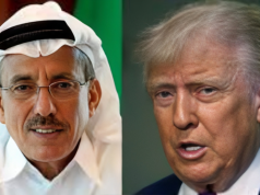 Montagem de fotos de Khalaf Ahmad Al Habtoor e Donald Trump