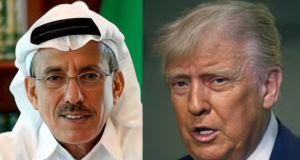 Montagem de fotos de Khalaf Ahmad Al Habtoor e Donald Trump