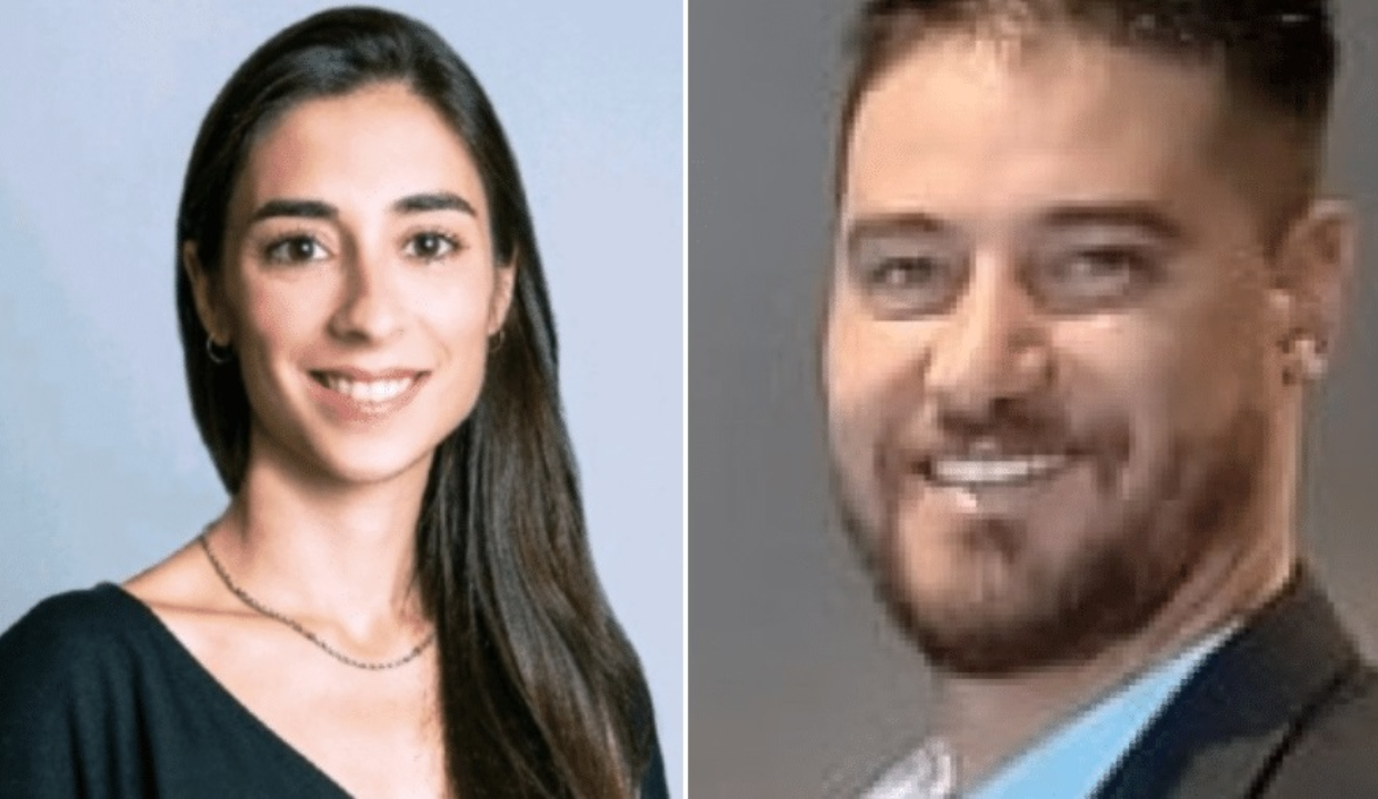 Soledad Palameta Miller e Michael Edward Miller sorrindo em montagem de duas fotos