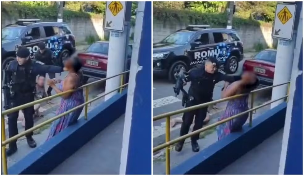 Vídeo mostra guarda empurrando mulher e a imobilizando pelo pescoço durante abordagem em Osasco