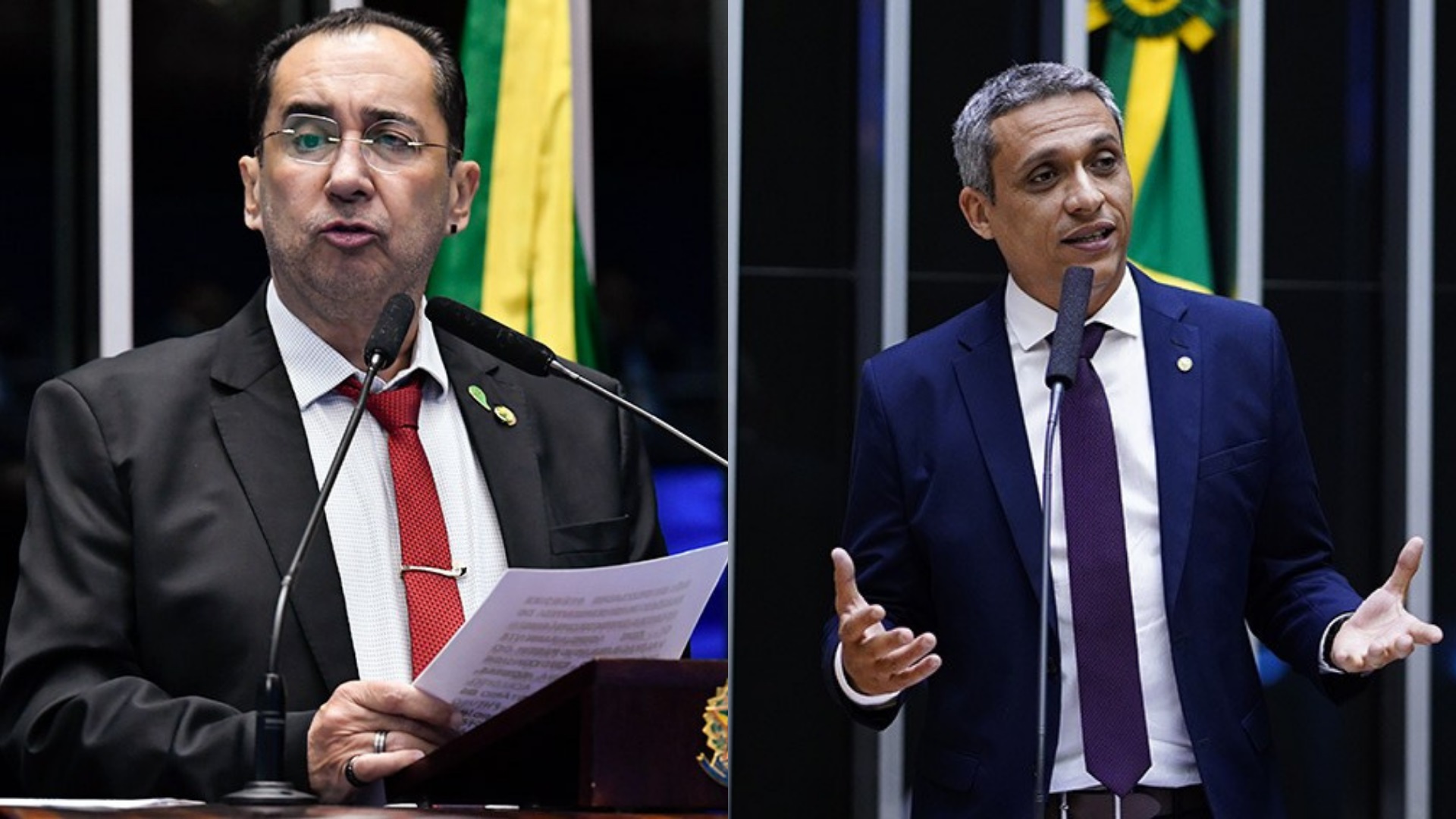 O senador Jorge Kajuru (PSB-GO) e o deputado federal Gustavo Gayer (PL-GO) em montagem de duas fotos