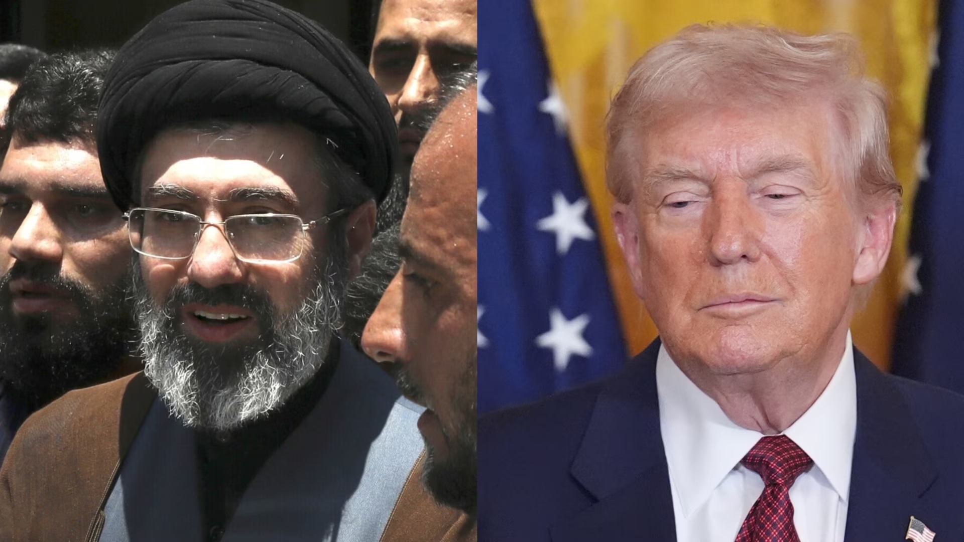 Mojtaba Khamenei e Donald Trump em montagem de duas fotos