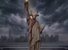 Estátua da Liberdade com cabeça de demônio