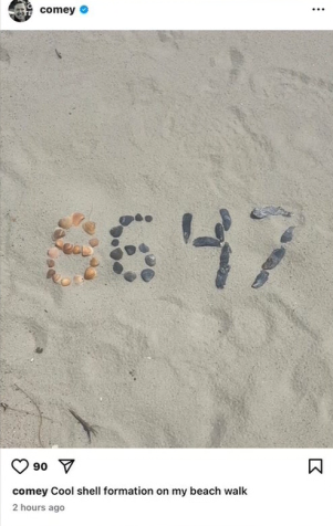 Publicação do Instagram no perfil de James Comey (@comey) com ornamento de conchas que mostra os números 86 e 47