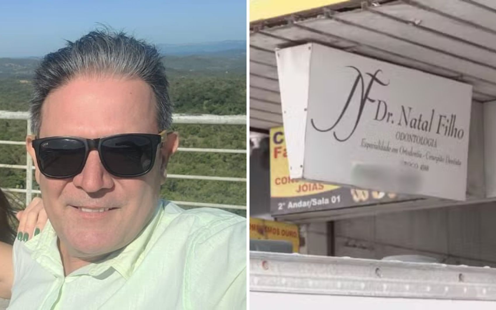 Dr. Natal Filho e fachada de clínica em montagem de duas fotos