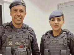 O tenente-coronel Geraldo Leite Rosa Neto, ao lado de sua esposa, Gisele Alves Santana