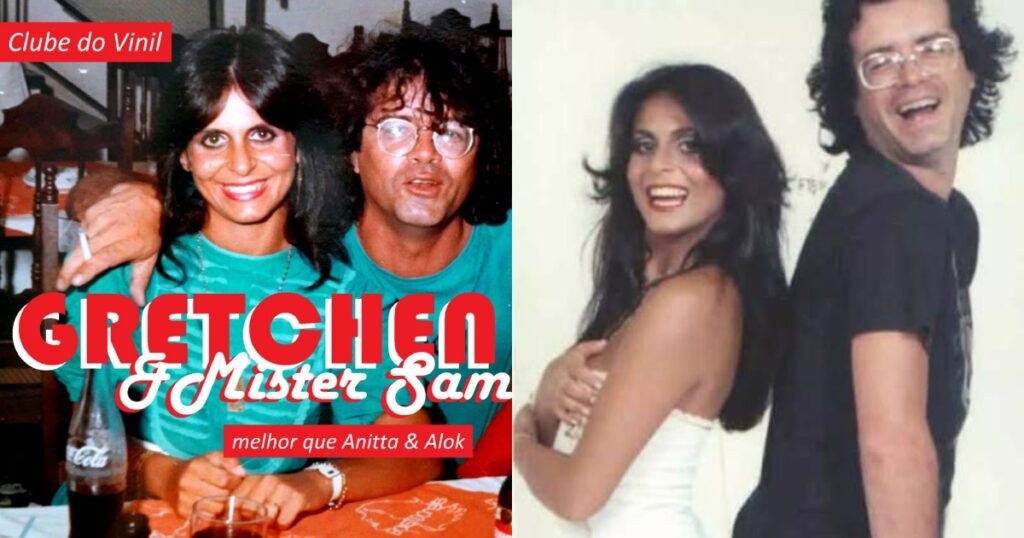 Mister Sam e Gretchen em montagem de duas fotos antigas