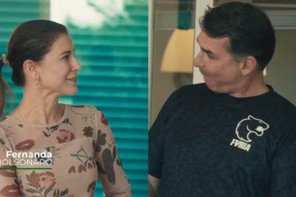 Mulher de Flávio o chama de "Bolsonaro moderado" em vídeo: "Eu reeduquei ele"