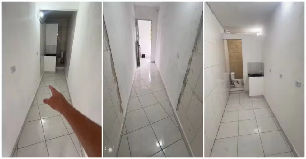 Empresário mostrando kitnet de 10m² para aluguel em São Paulo em vídeo