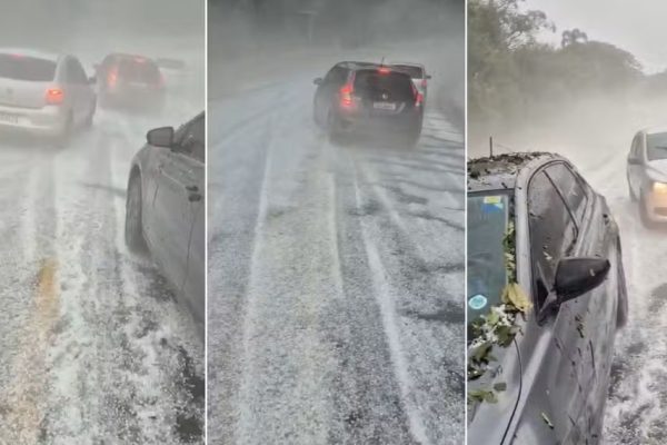 VÍDEO - Temporal com granizo bloqueia estrada no interior de SP