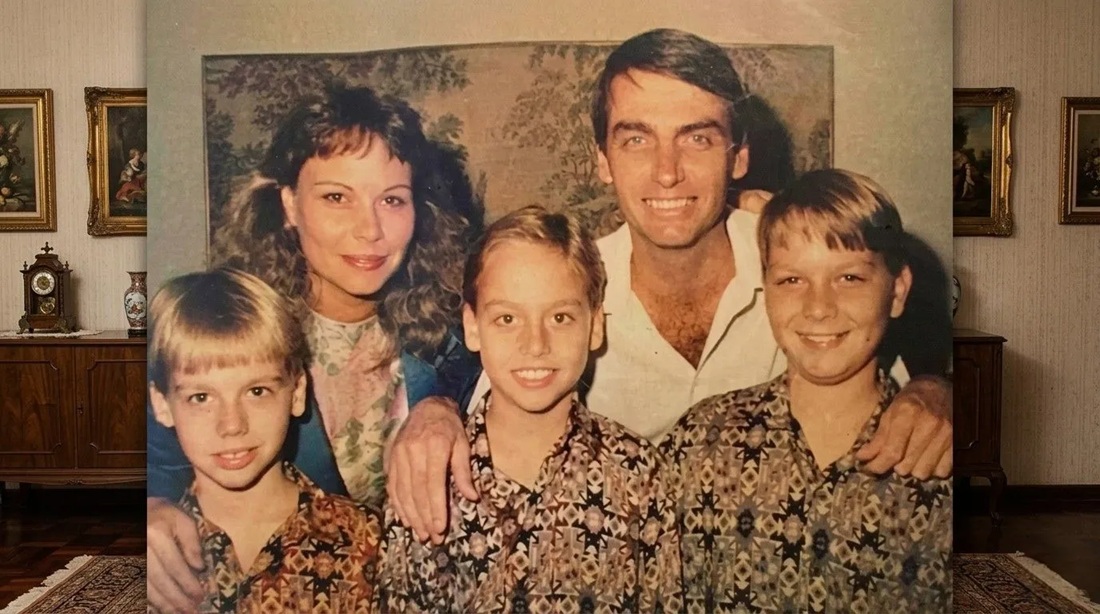 Rogéria e Jair Bolsonaro com os filhos em foto antiga