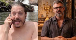 Fabio Porchat e Juliano Cazarré em montagem de duas fotos
