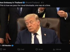 presidente dos Estados Unidos, Donald Trump, com os olhos fechados, print de tweet