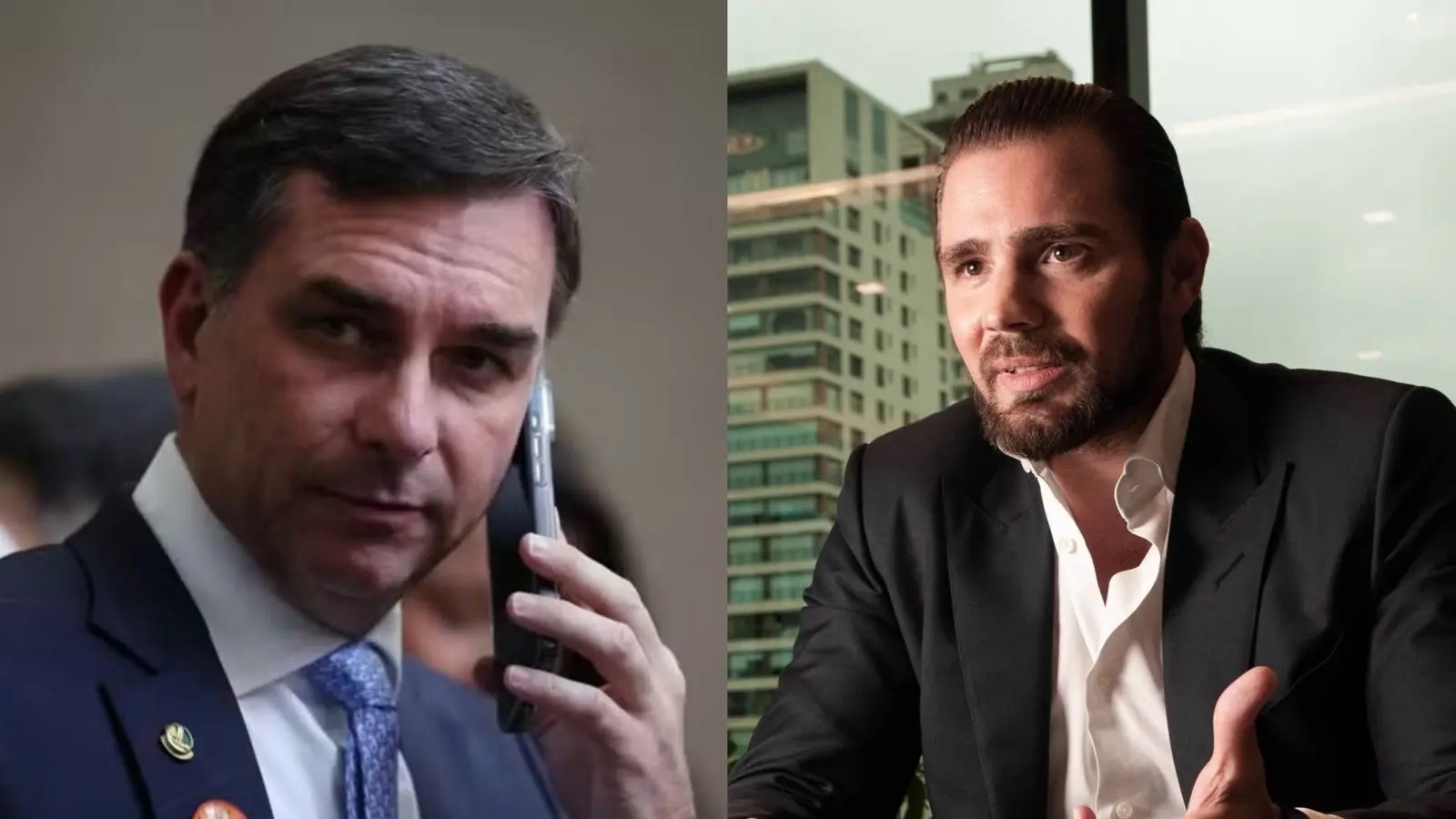 O senador Flávio Bolsonaro (PL-RJ) e Daniel Vorcaro, dono do Banco Master, em montagem de duas fotos