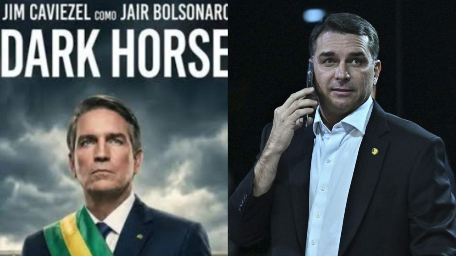 Imagem de divulgação de Dark Horse e Flávio Bolsonaro (PL-RJ)