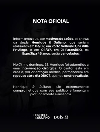 Comunicado sobre estado de saúde de Henrique
