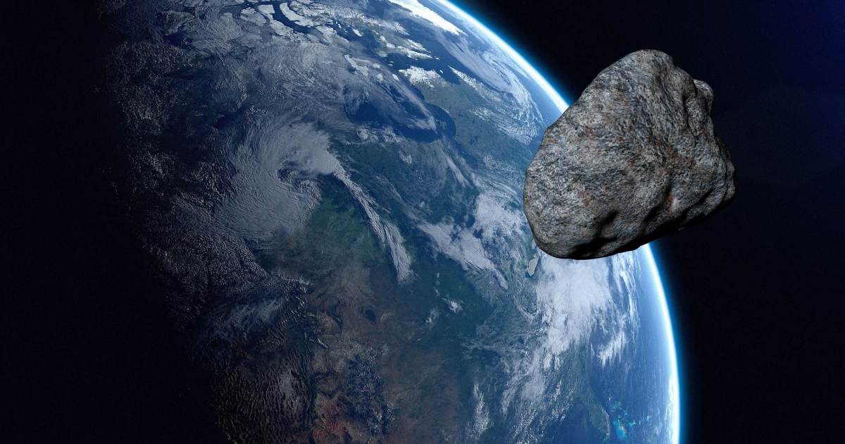 Ilustração de asteroide no espaço próximo à Terra