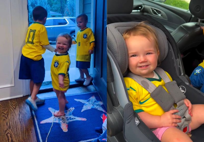 Crianças usando camisas amarelas da Seleção Brasileira