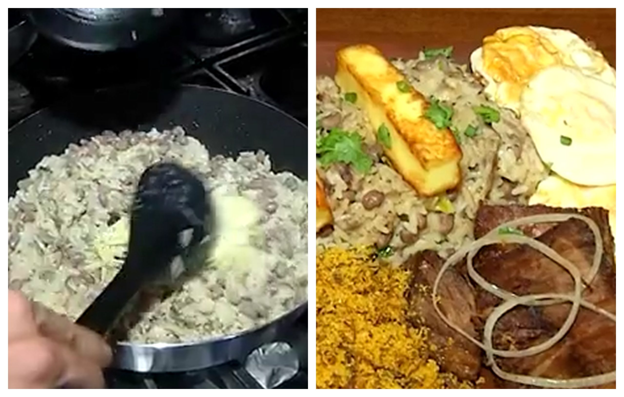 Baião de dois com macaxeira frita, carne de sol e queijo coalho
