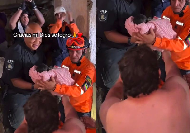 Bebê recém-nascido durante resgate entre escombros na Venezuela