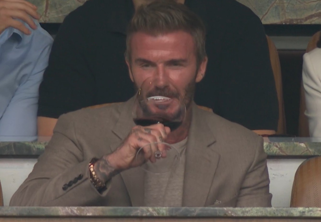 David Beckham nas arquibancadas durante Brasil x Escócia