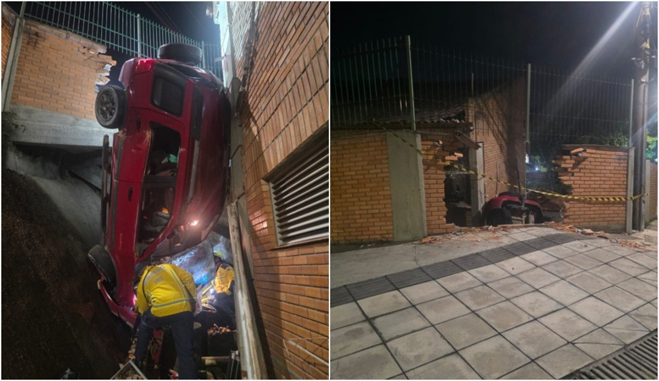 Carro suspenso após cair em terreno do IFSC em São José