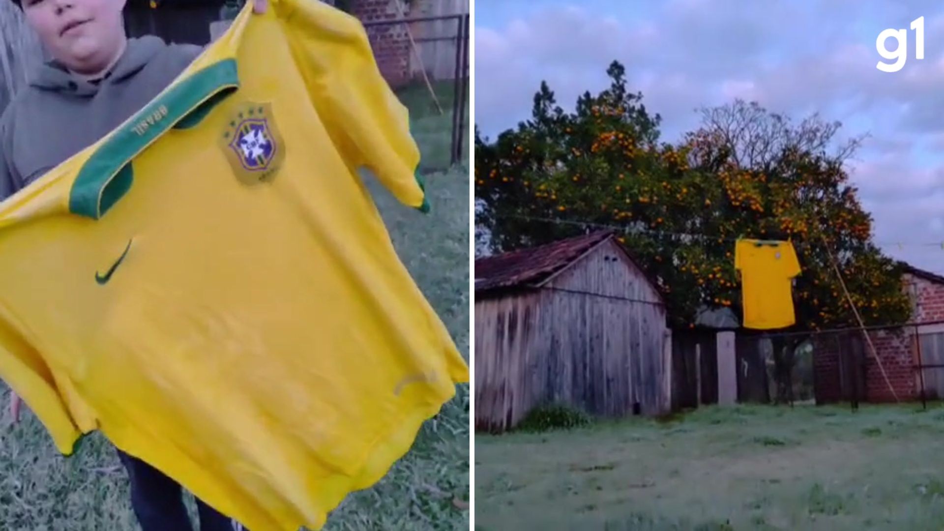 Camisa da seleção brasileira congelada em varal no Rio Grande do Sul