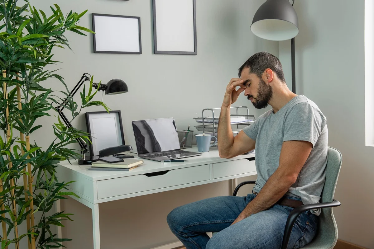 Pessoa trabalha em notebook em ambiente doméstico