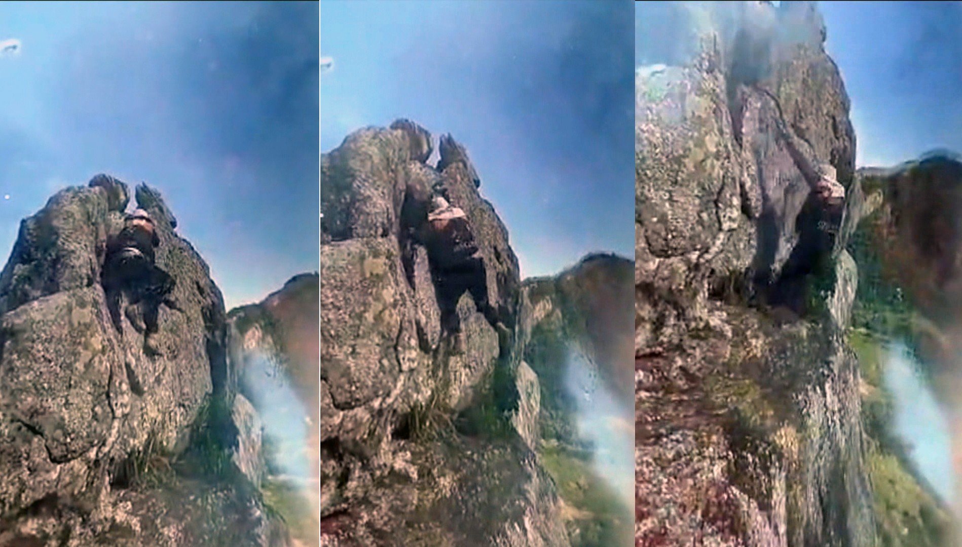 Caio Rocha Aguiar Arrabal sobre pedra em trilha de Maricá