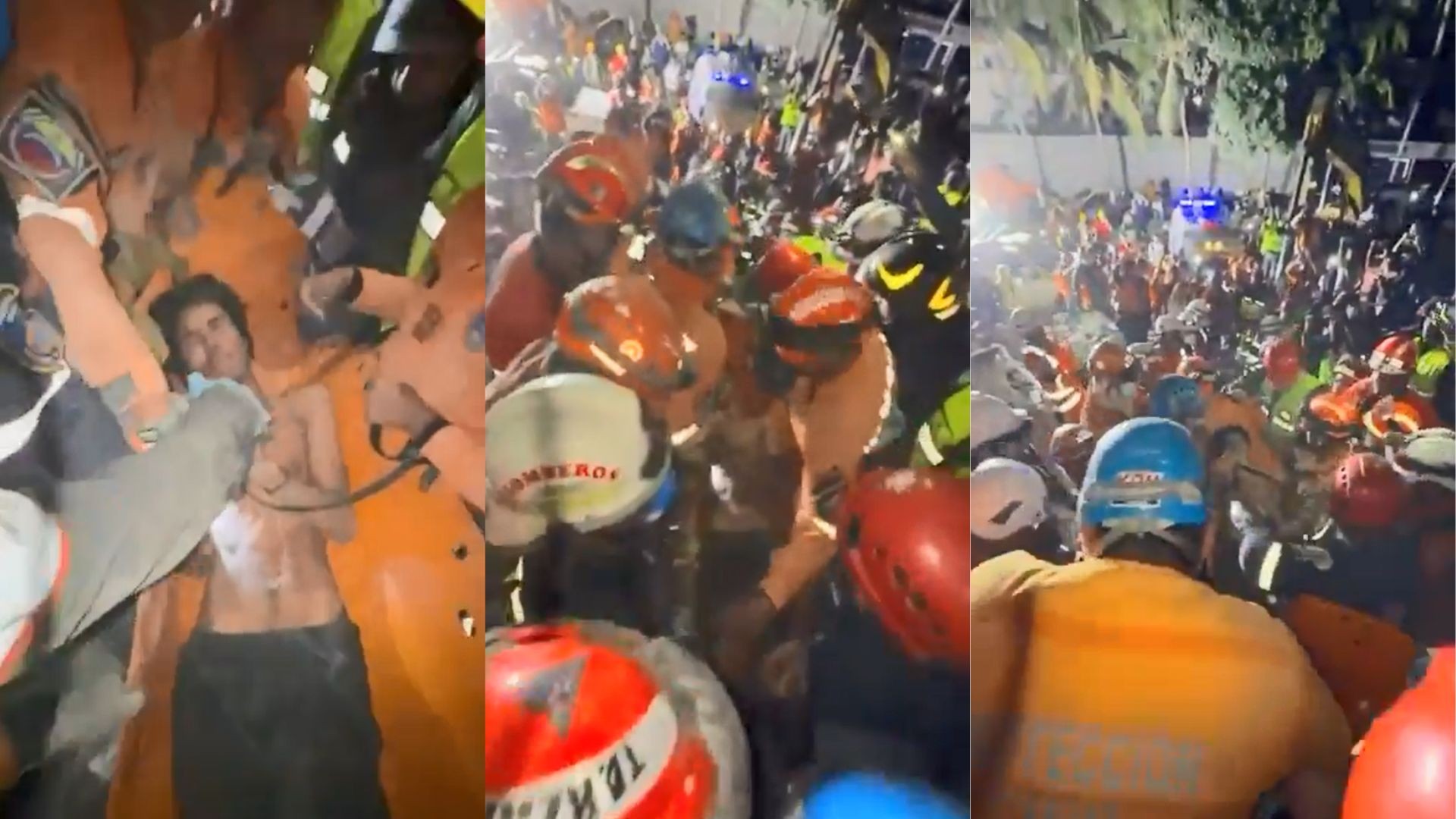 Bombeiros carregam Aaron Levi Cantillo em uma maca