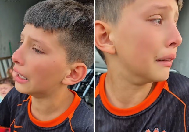 Brayan chorando após chegar em casa