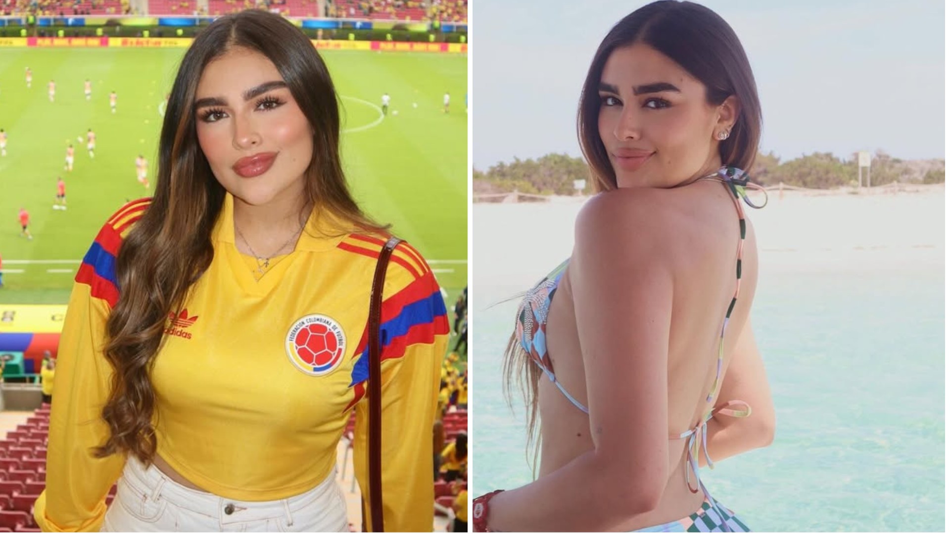 Miranda Yepes durante jogo da Colômbia e em publicação nas redes sociais