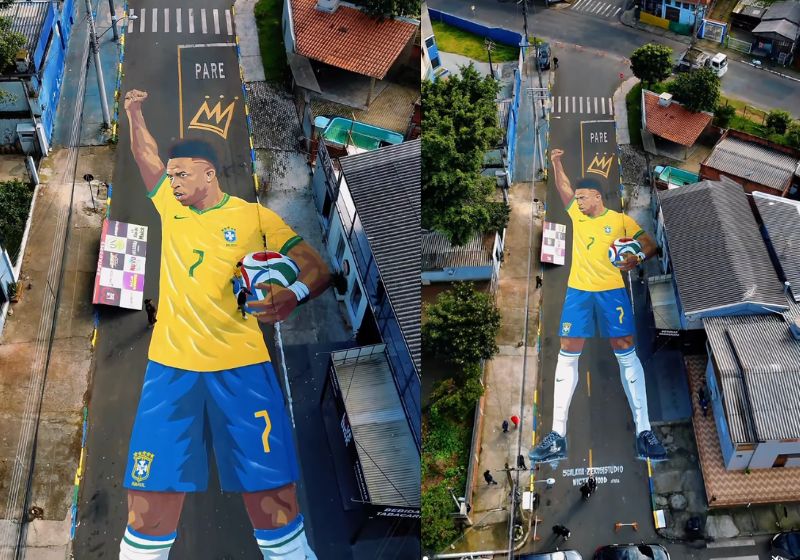 Pintura gigante de Vini Jr em rua de Novo Hamburgo
