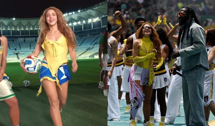 Shakira com saia feita de camisas de futebol na divulgação de Dai Dai e na abertura da Copa do Mundo de 2026