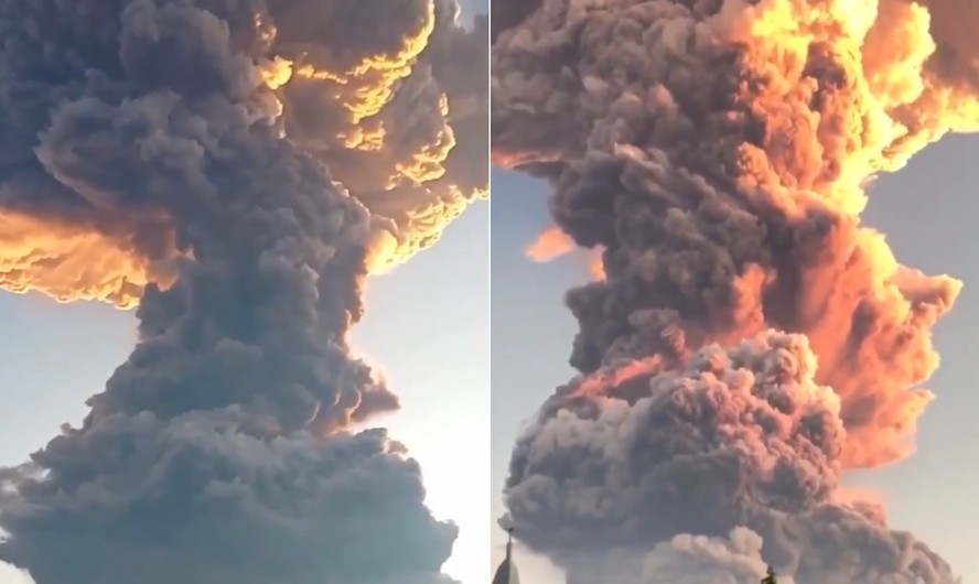 Nuvem de fumaça durante erupção do vulcão Lewotobi Laki-Laki, na Indonésia