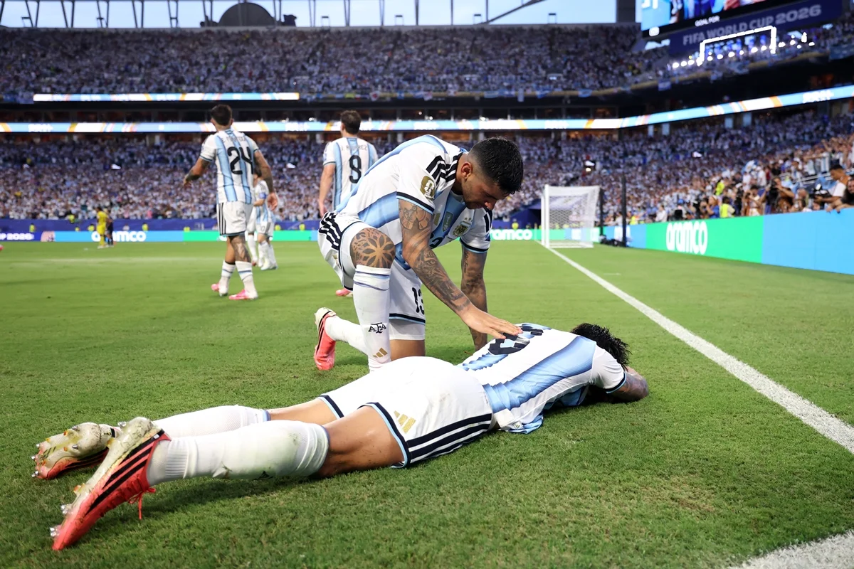 Jogadores da seleção argentina durante partida da Copa do Mundo