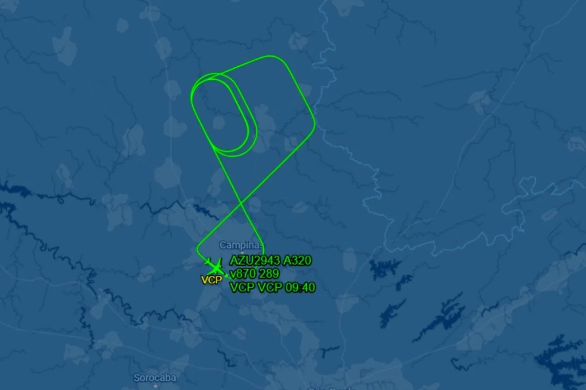 Trajeto do voo da Azul registrado pelo FlightAware