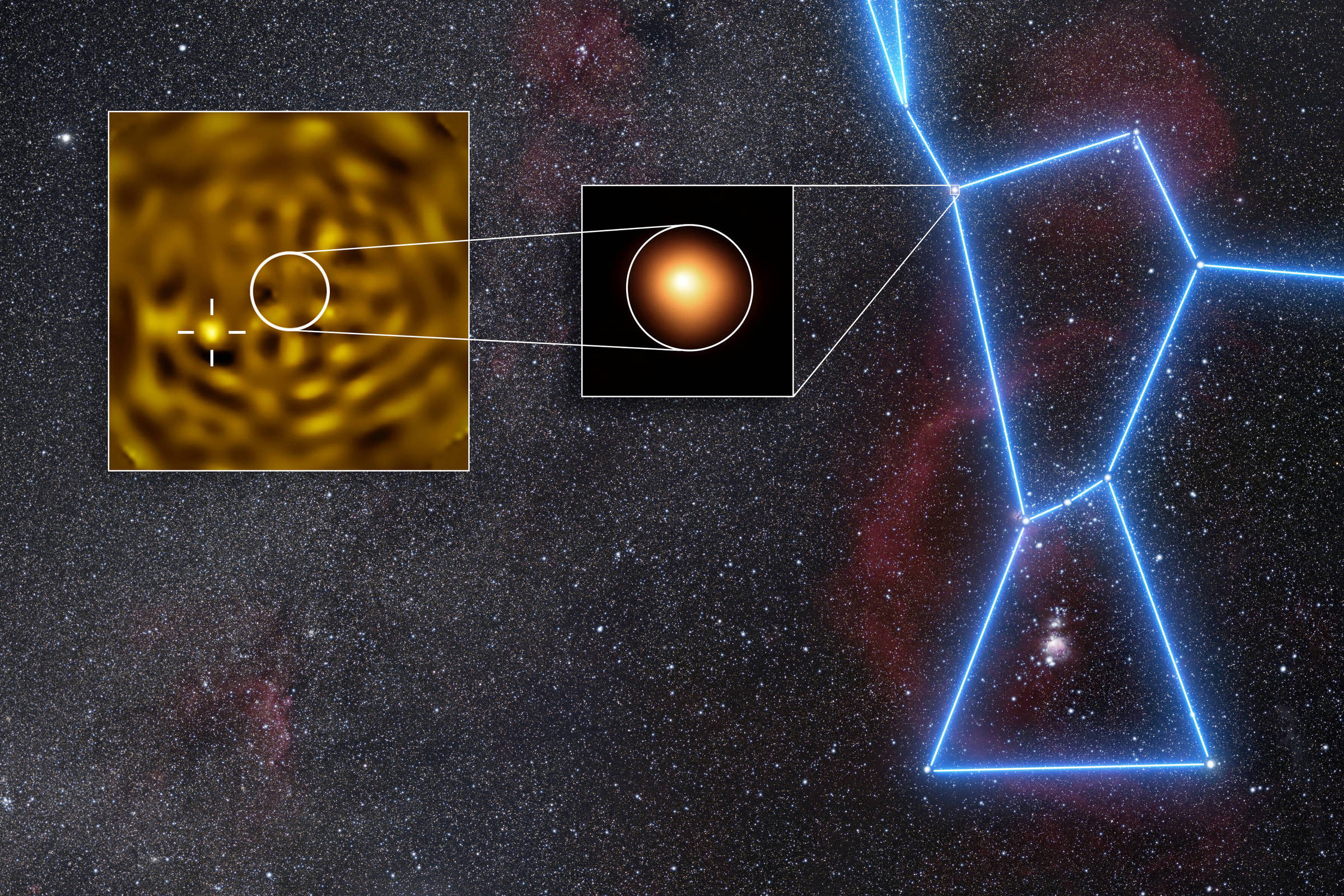Betelgeuse B ao lado da estrela Betelgeuse em observação astronômica