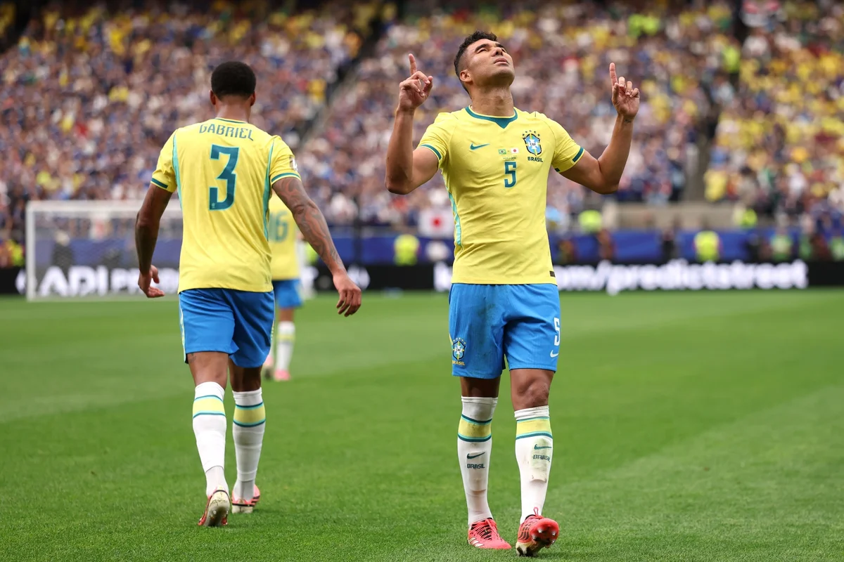 Jogadores da Seleção Brasileira durante partida da Copa do Mundo