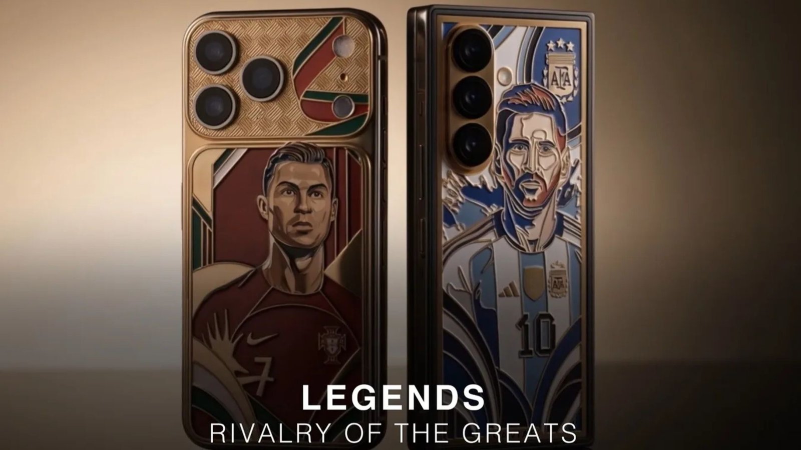 Celulares personalizados de Messi e Cristiano Ronaldo banhados a ouro