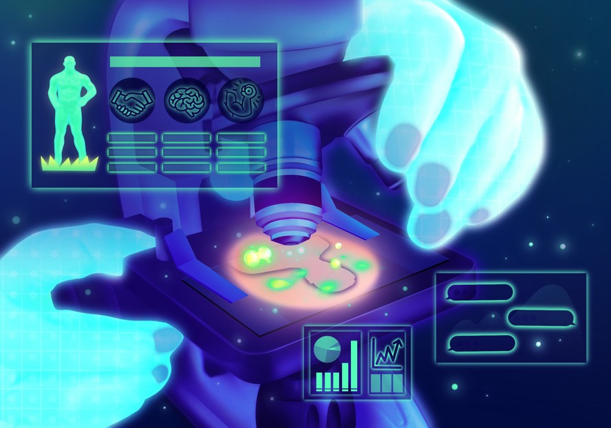 Ilustração sobre chatbots de inteligência artificial e privacidade digital