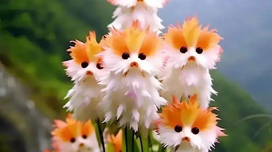 Flores com aparência artificial e detalhes semelhantes a olhos de gato
