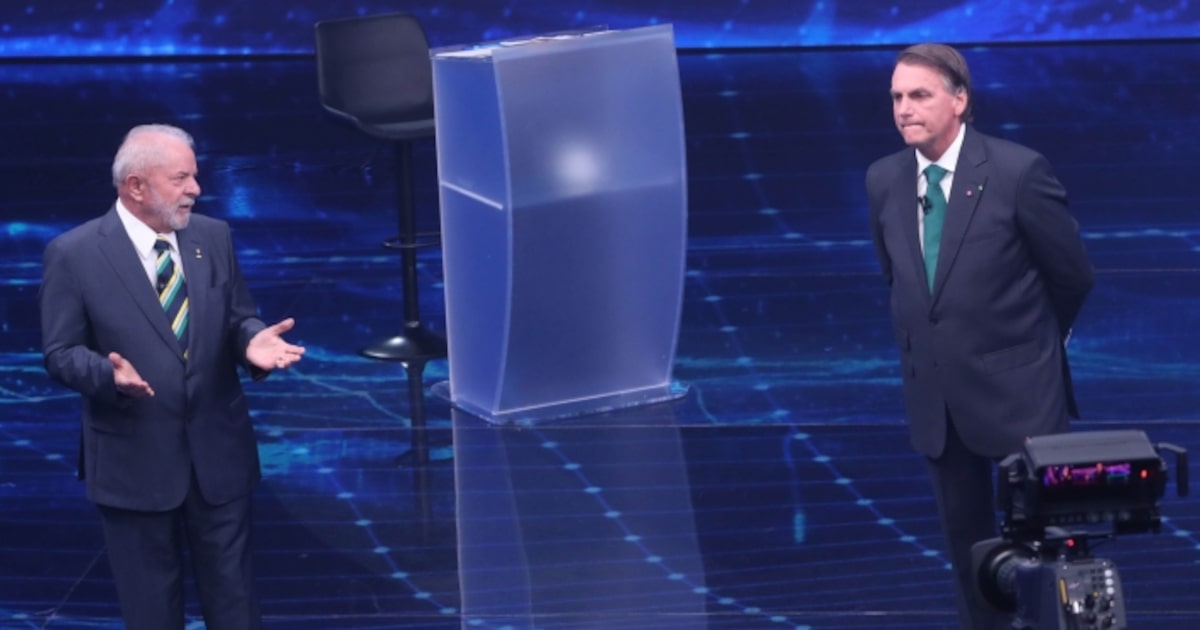 Lula e Jair Bolsonaro durante debate da Band em 2022