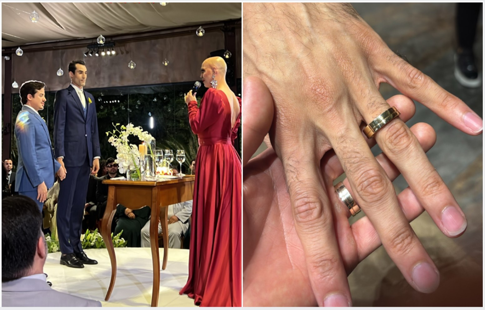 Douglas Souza e Gabriel Campos durante cerimônia de casamento