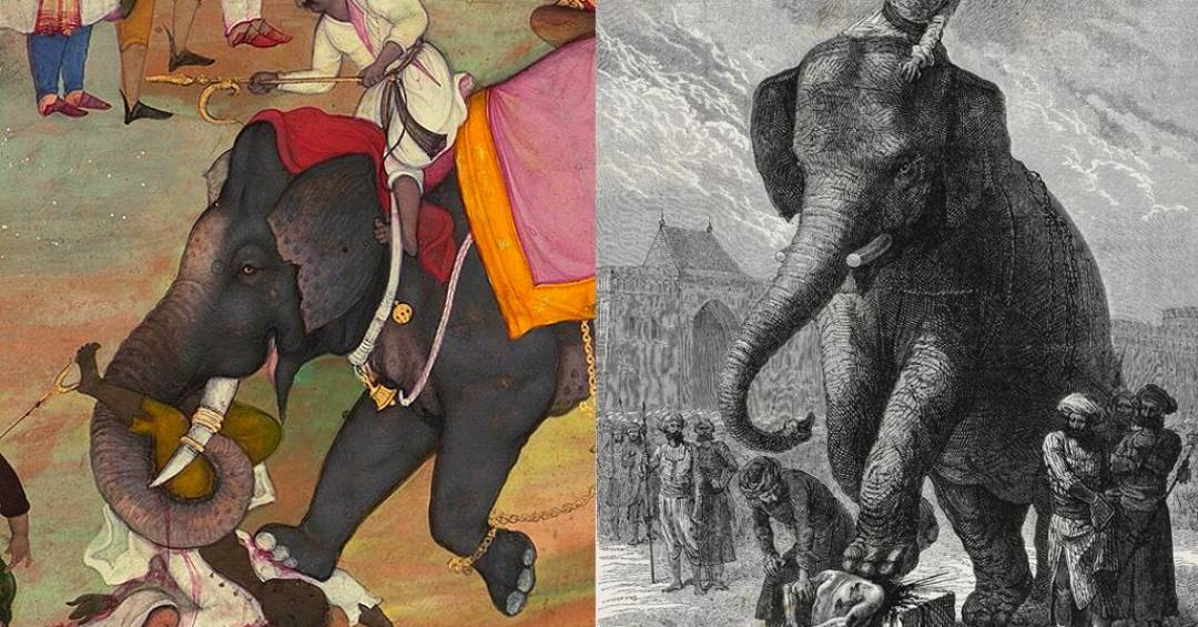 Ilustração de elefante usado em execução pública