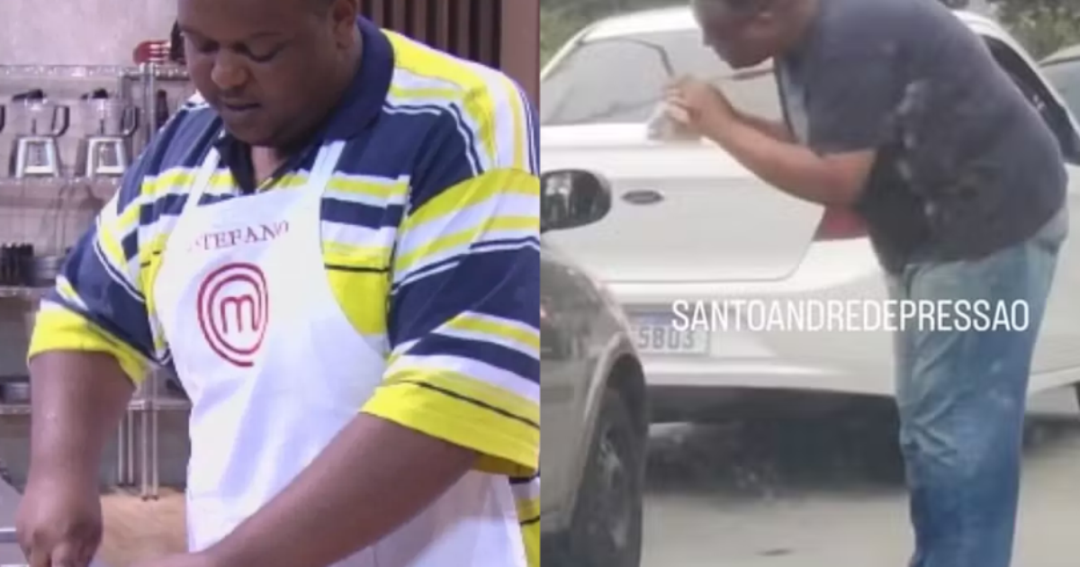 Estefano Zaquini vendendo doces em semáforo