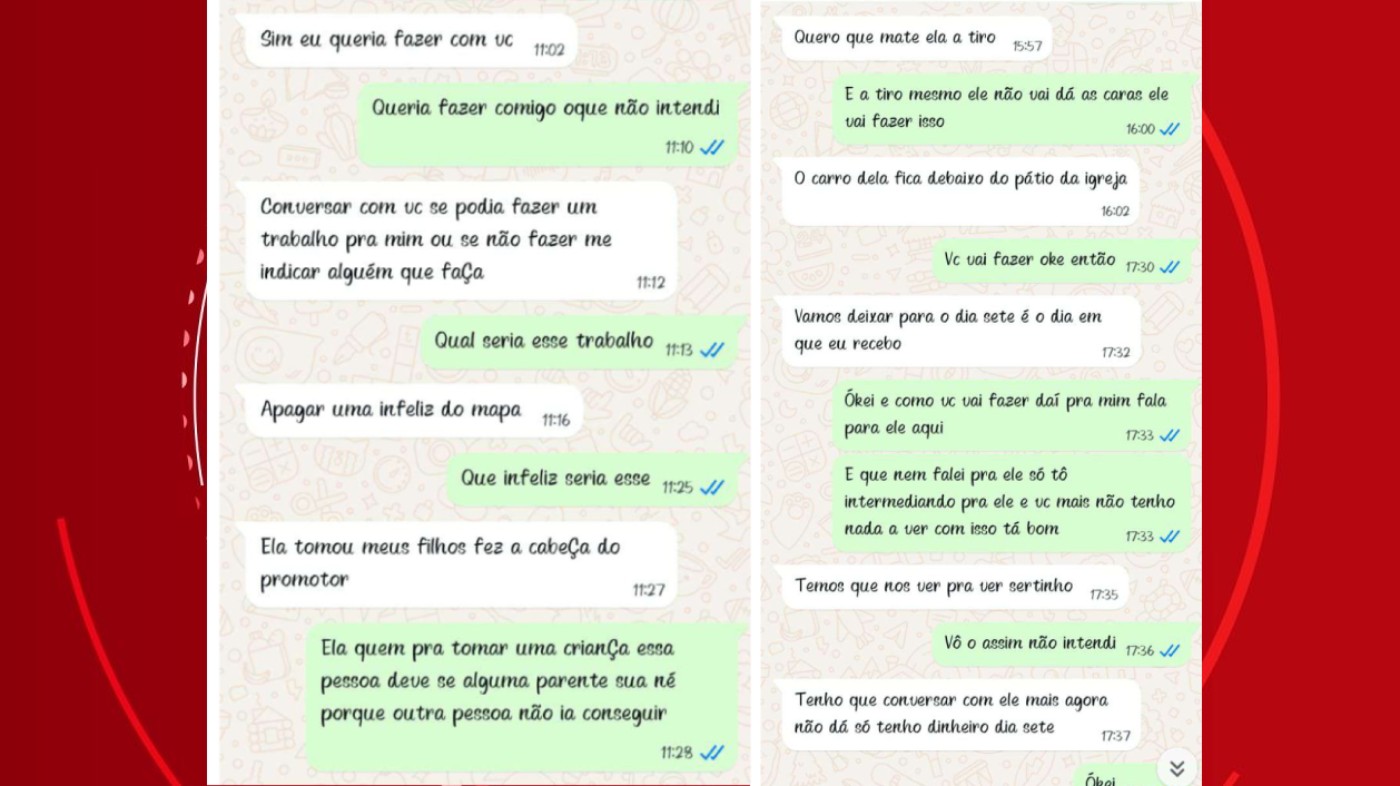 Capturas de conversa atribuída pela Polícia Civil à suspeita e a um intermediário