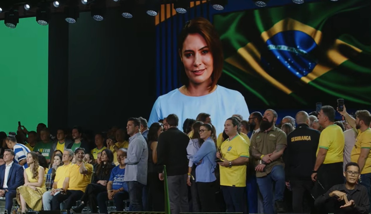 Michelle Bolsonaro em vídeo exibido na convenção do PL