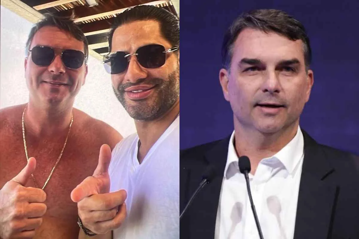 Flávio Bolsonaro ao lado de Luiz Phillipi Machado de Moraes Mourão