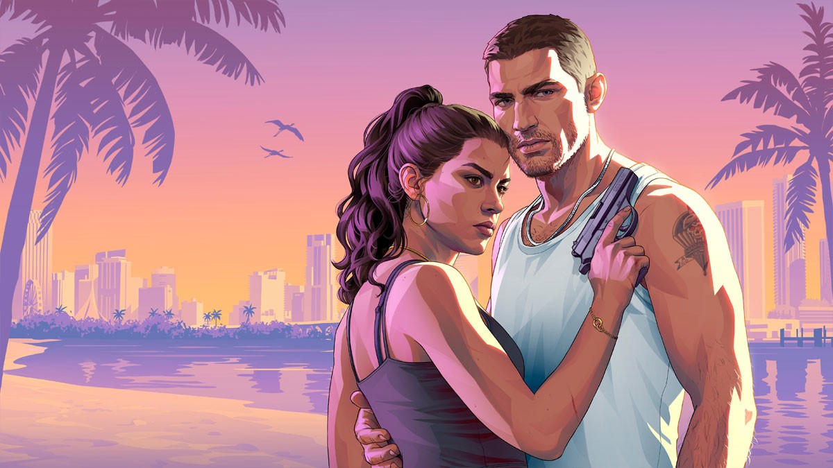 Jason e Lucia na arte de capa de GTA 6